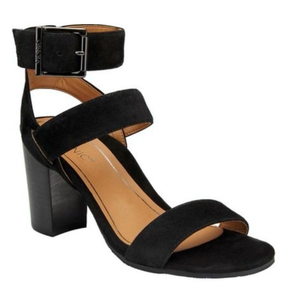 Vionic Sofia Black Suede Ankle Strap Block Heeled… - image 1